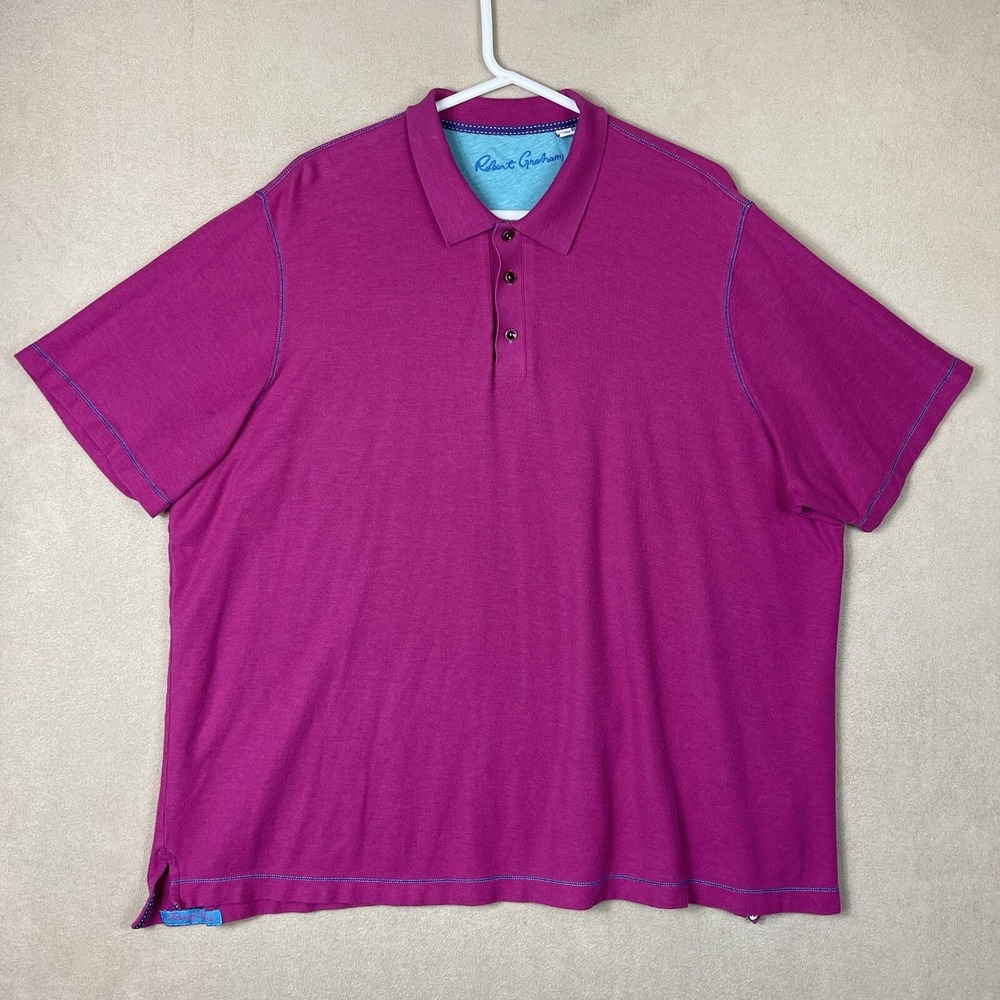 Robert Graham Polo Shirt Mens 3XL Purple Cotton Modal Classic Fit Short Sleeve